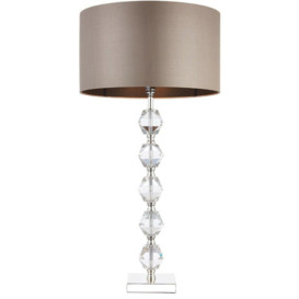 Glass Table Lamp Light Silver Crystal & Taupe Shade Square Base Desk Sideboard