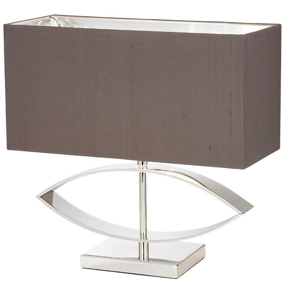 Rectangle Table Lamp Light Silver Taupe Shade Square Metal Base Desk Sideboard - image 1