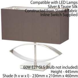 Rectangle Table Lamp Light Silver Taupe Shade Square Metal Base Desk Sideboard - thumbnail 2