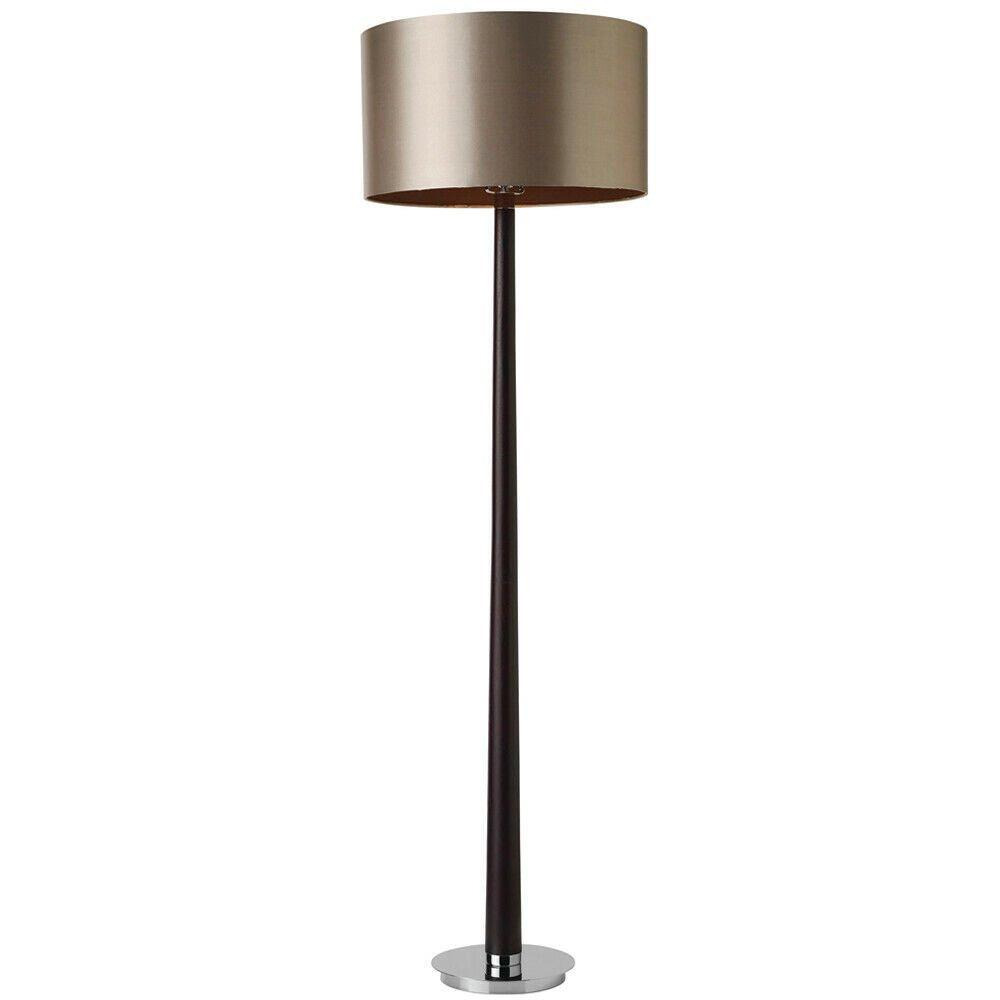 Floor Lamp Light Dark Wood & Mink Fabric 60W B22 GLS Base & Shade - image 1