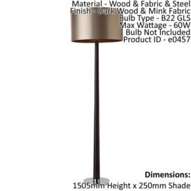 Floor Lamp Light Dark Wood & Mink Fabric 60W B22 GLS Base & Shade - thumbnail 2