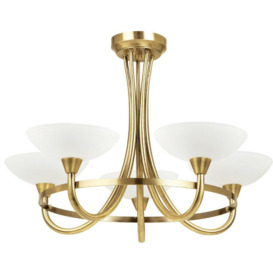 Semi Flush Ceiling Light Antique Brass & White 5 Bulb Hanging Pendant Lamp Shade - thumbnail 1