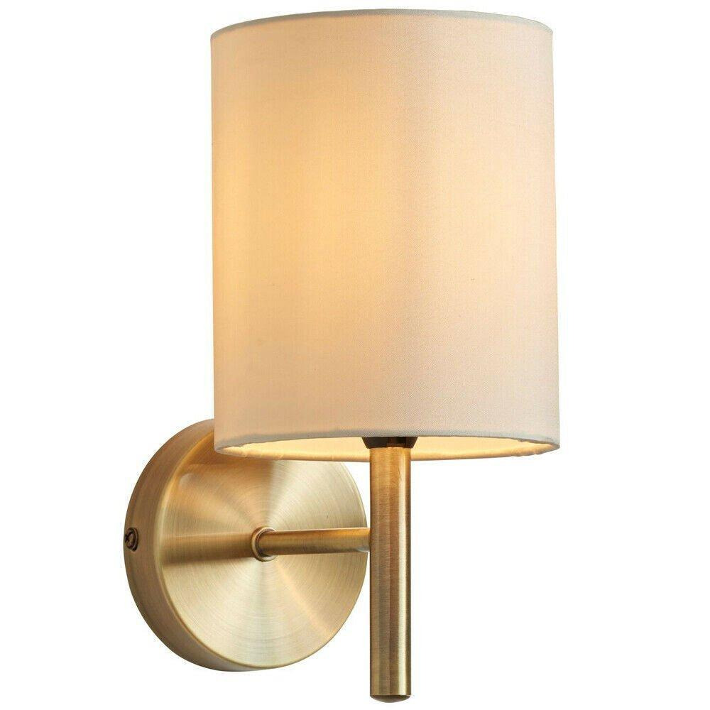 Dimmable LED Wall Light Antique Brass & Cream Shade Modern Lounge Lamp Lighting - image 1