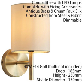 Dimmable LED Wall Light Antique Brass & Cream Shade Modern Lounge Lamp Lighting - thumbnail 2