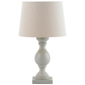 Classic Wooden Table Lamp Taupe & Off White Linen Shade Pretty Bedside Light