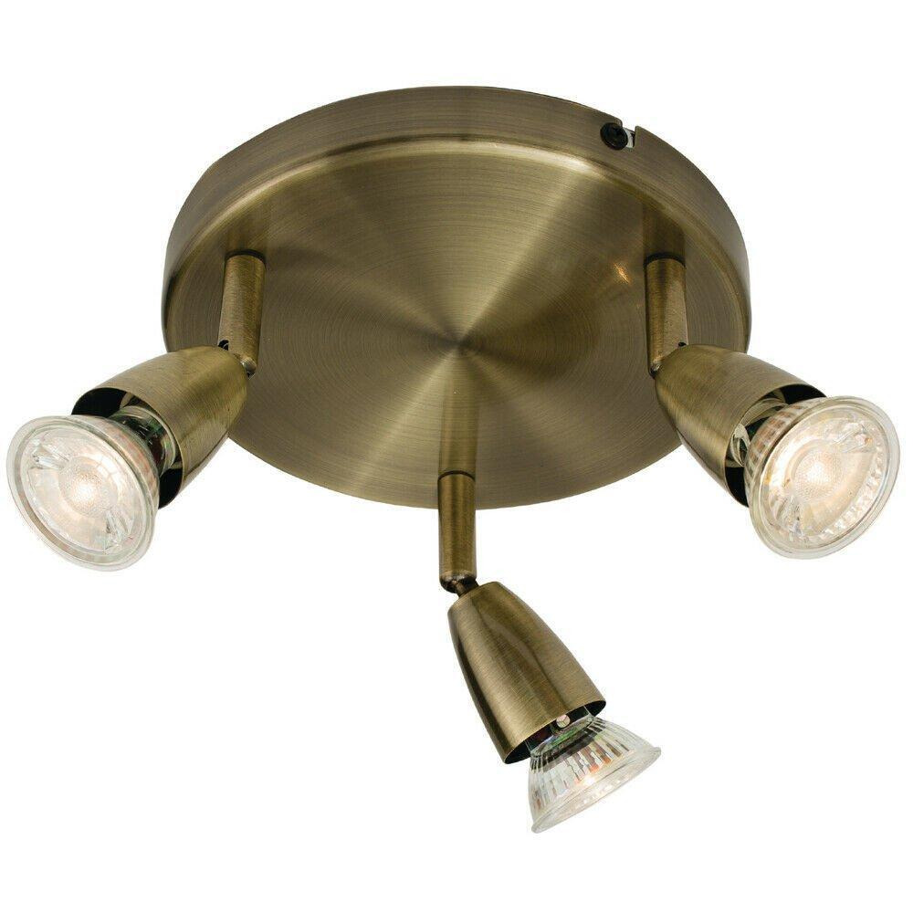 LED Adjustable Ceiling Spotlight Antique Brass Triple GU10 Dimmable Downlight - image 1