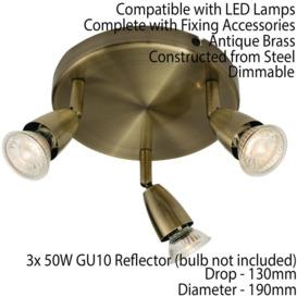 LED Adjustable Ceiling Spotlight Antique Brass Triple GU10 Dimmable Downlight - thumbnail 2
