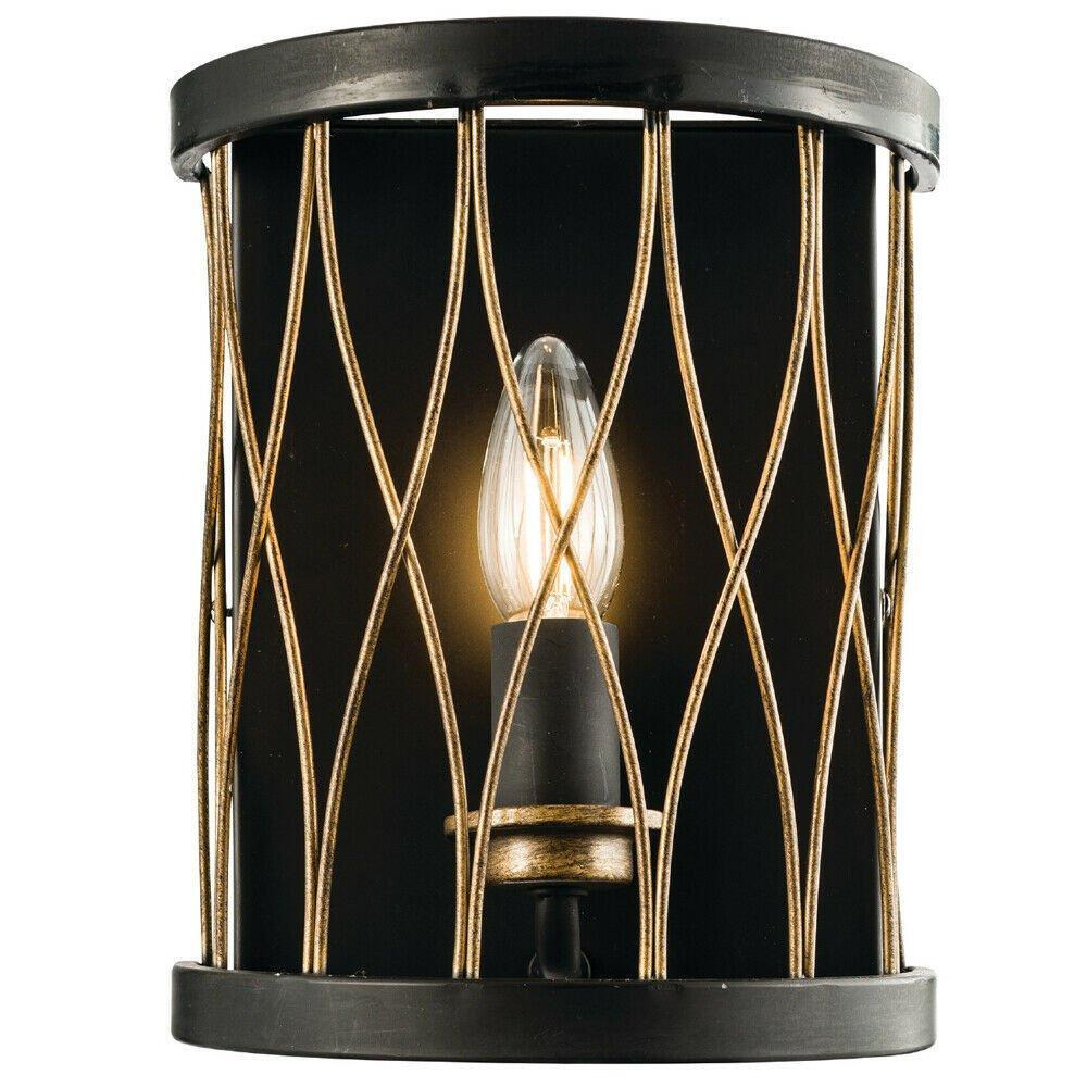 Dimmable LED Wall Light Industrial Matt Black & Bronze Cage Hanging Lamp Fitting - image 1