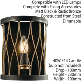 Dimmable LED Wall Light Industrial Matt Black & Bronze Cage Hanging Lamp Fitting - thumbnail 2