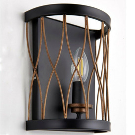 Dimmable LED Wall Light Industrial Matt Black & Bronze Cage Hanging Lamp Fitting - thumbnail 3