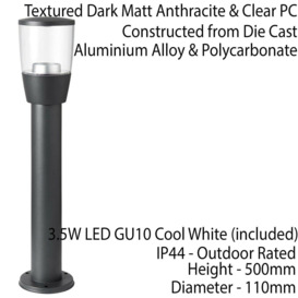 Outdoor Post Bollard Light Anthracite 0.5m LED Garden Driveway Foot Path Lamp - thumbnail 2