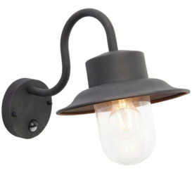 IP44 Outdoor Wall Lamp Black Steel Fisherman PIR Lantern Porch Modern Curved - thumbnail 1