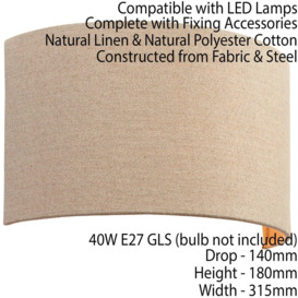 Fabric LED Wall Light Natural Neutral Semi Circle Linen Shade Sleek Lamp Fitting - thumbnail 2