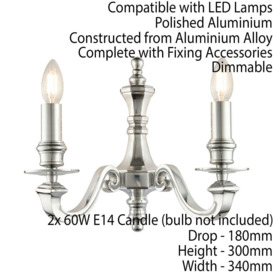 Dimmable Twin Wall Light Polished Aluminium Candelabra Style Modern Lamp Fitting - thumbnail 2