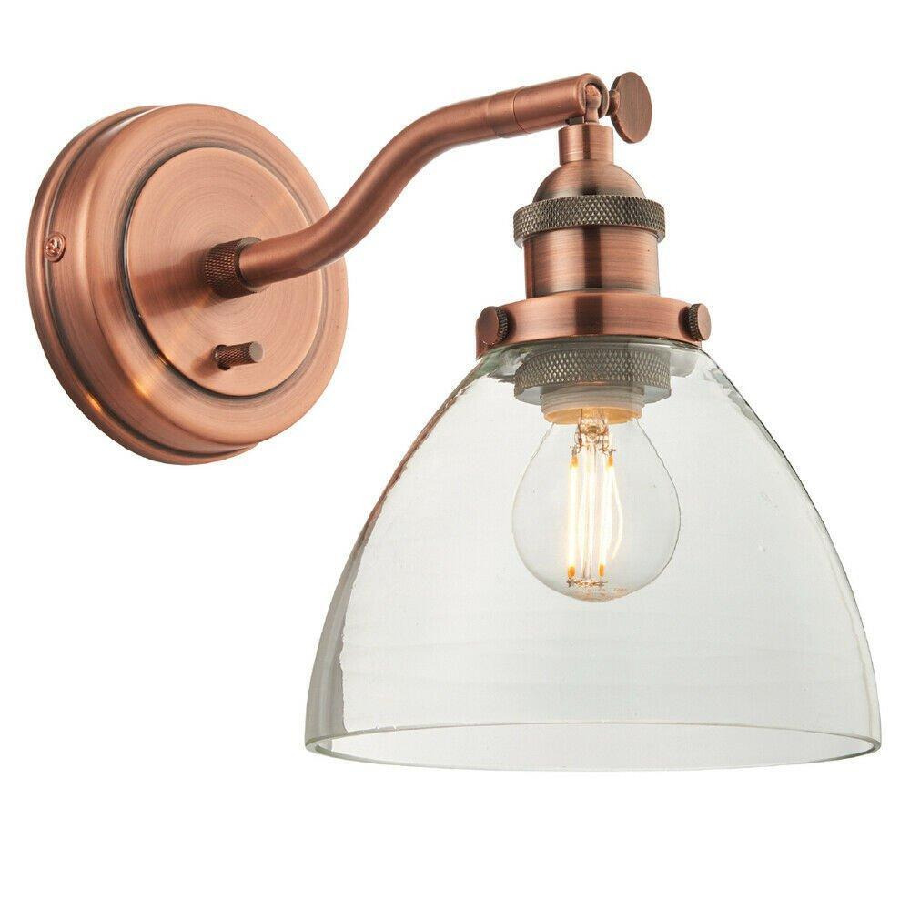 Dimmable LED Wall Light Aged Copper & Glass Shade Adjustable Industrial Fitting - image 1