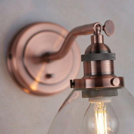 Dimmable LED Wall Light Aged Copper & Glass Shade Adjustable Industrial Fitting - thumbnail 3