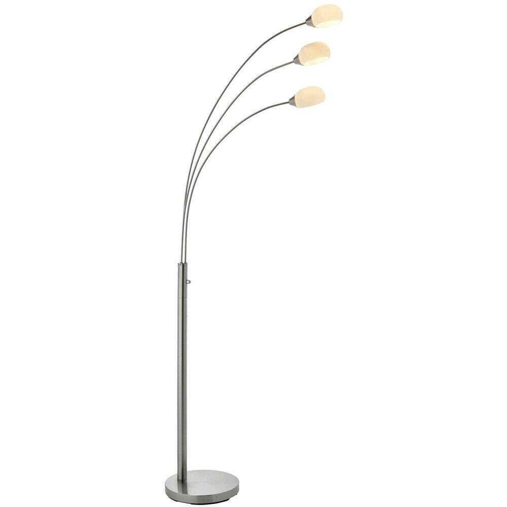3 Light Floor Lamp Nickel & Glass Tall Standing Curved Multi Arm Living Room - image 1