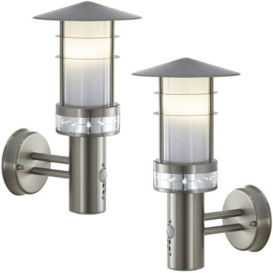 2 PACK IP44 Outdoor LED Light Brushed Steel PIR Wall Lantern Security Outdoor - thumbnail 1
