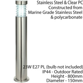 2 PACK Outdoor IP44 Bollard Light Marine Grade Steel Lamp Post Garden Driveway - thumbnail 2