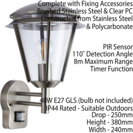 2 PACK IP44 Outdoor Wall Lamp Brushed Steel Modern PIR Lantern Porch Curve Light - thumbnail 3