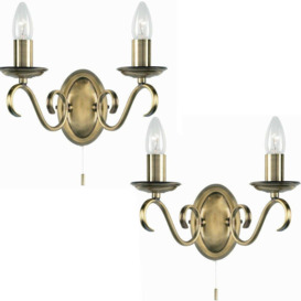 2 PACK Dimmable LED Twin Wall Light Antique Brass Vintage 2x Bulb Lamp Lighting