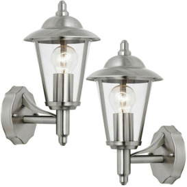 2 PACK IP44 Outdoor Wall Lamp Stainless Steel Traditional Lantern Porch Uplight - thumbnail 1