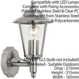 2 PACK IP44 Outdoor Wall Lamp Stainless Steel Traditional Lantern Porch Uplight - thumbnail 3