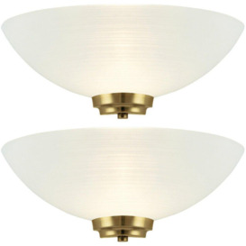 2 PACK Dimmable LED Wall Light Antique Brass White Pattern Glass Shade Dome Lamp - thumbnail 1