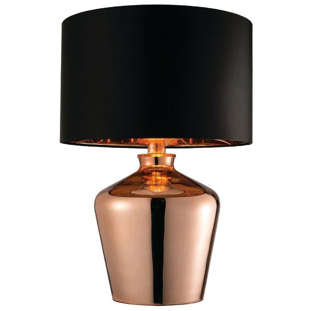 2 Pack Modern Mirror Table Lamp Gloss Copper Glass & Black Shade Feature Bedside Light - image 1