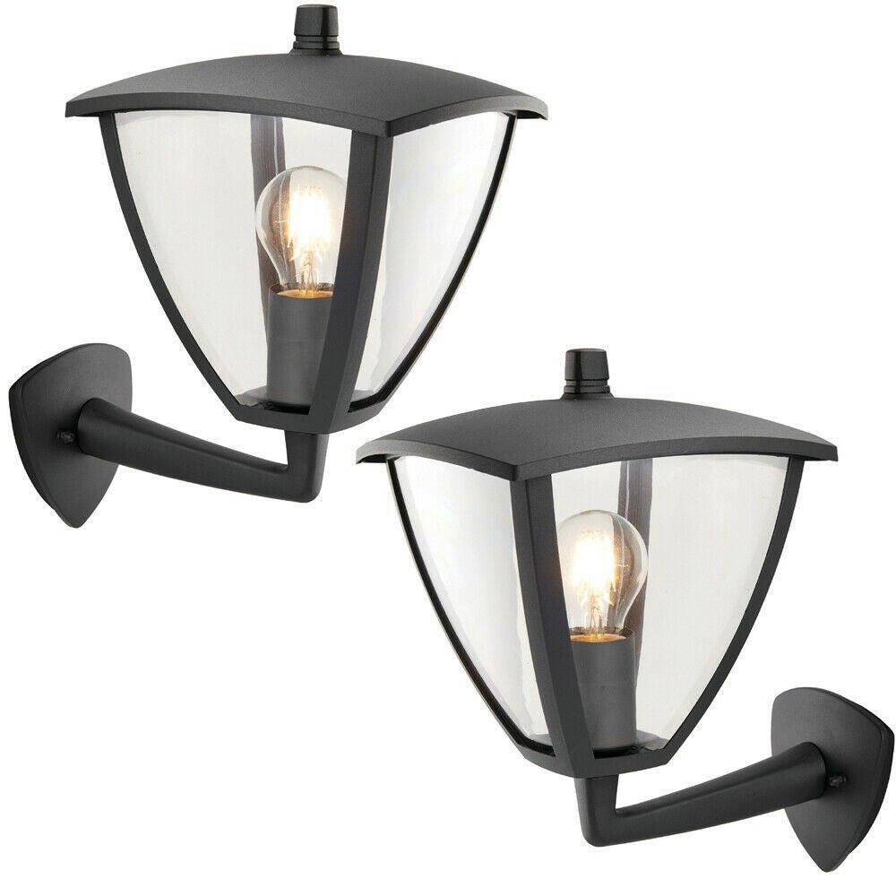 2 PACK IP44 Outdoor Wall Lamp Textured Grey Curved Modern Lantern Porch Light - image 1
