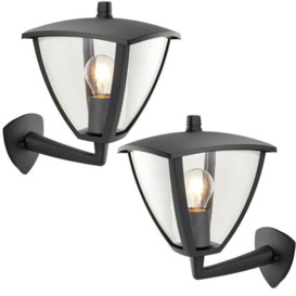 2 PACK IP44 Outdoor Wall Lamp Textured Grey Curved Modern Lantern Porch Light