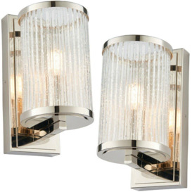 2 PACK Dimmable LED Wall Light Nickel & Ribbed Bubble Glass Shade Hanging Lamp