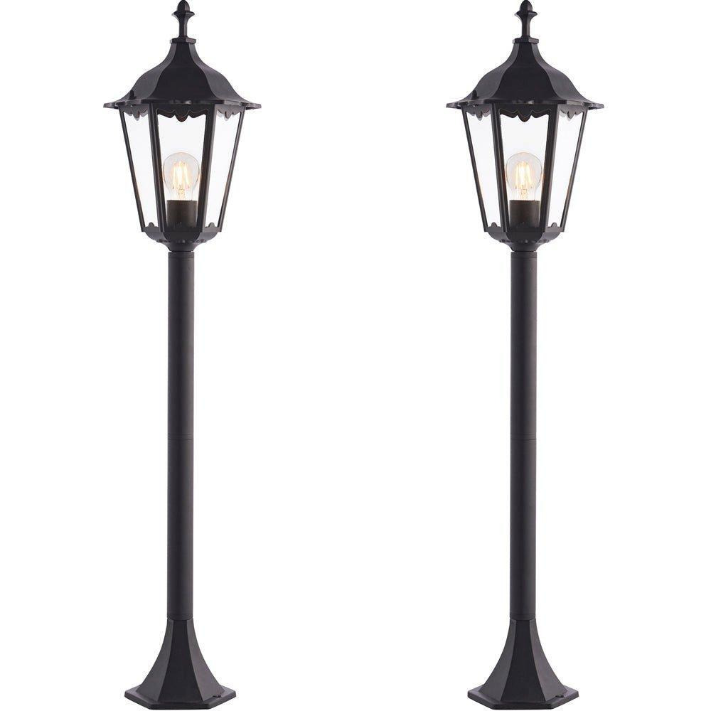 2 PACK Outdoor Lamp Post Lantern Bollard Light Matt Black & Glass 1m Tall LED - image 1