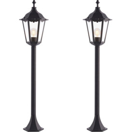 2 PACK Outdoor Lamp Post Lantern Bollard Light Matt Black & Glass 1m Tall LED - thumbnail 1