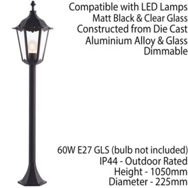 2 PACK Outdoor Lamp Post Lantern Bollard Light Matt Black & Glass 1m Tall LED - thumbnail 3