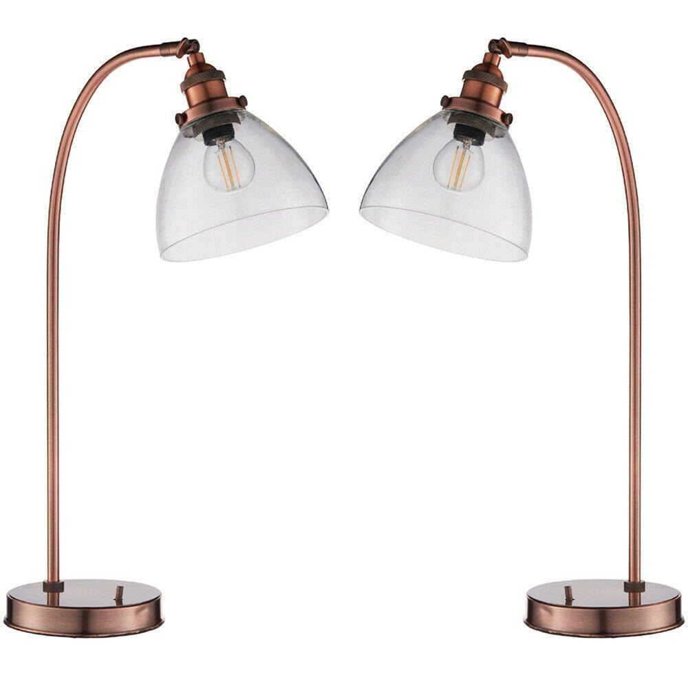 2 PACK Industrial Curved Table Lamp Tarnished Copper Glass Modern Bedside Light - image 1