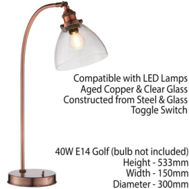 2 PACK Industrial Curved Table Lamp Tarnished Copper Glass Modern Bedside Light - thumbnail 2