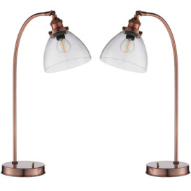 2 PACK Industrial Curved Table Lamp Tarnished Copper Glass Modern Bedside Light - thumbnail 1