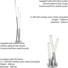Standing Floor & Table Lamp Set Chrome & Acrylic Multi Arm Icicle Spike Light - thumbnail 2