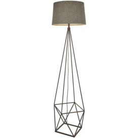 Geometric Cage Floor Lamp Aged Copper & Grey Fabric Shade 1750mm Tall Standing - thumbnail 1