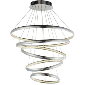 LED Ceiling Pendant Light 97W Warm White Chrome & Crystal 5 Ring/Hoop Strip Lamp - thumbnail 1