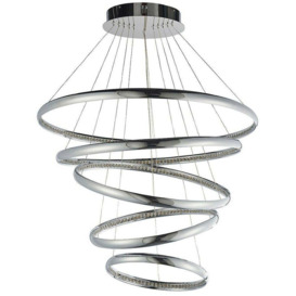 LED Ceiling Pendant Light 97W Warm White Chrome & Crystal 5 Ring/Hoop Strip Lamp - thumbnail 3