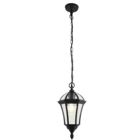 IP44 Outdoor Hanging Pendant Porch Light Traditional Black & Glass Lantern Lamp - thumbnail 1