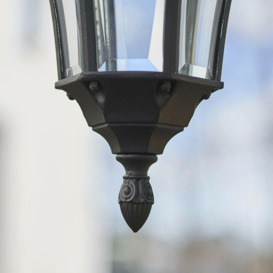 IP44 Outdoor Hanging Pendant Porch Light Traditional Black & Glass Lantern Lamp - thumbnail 3