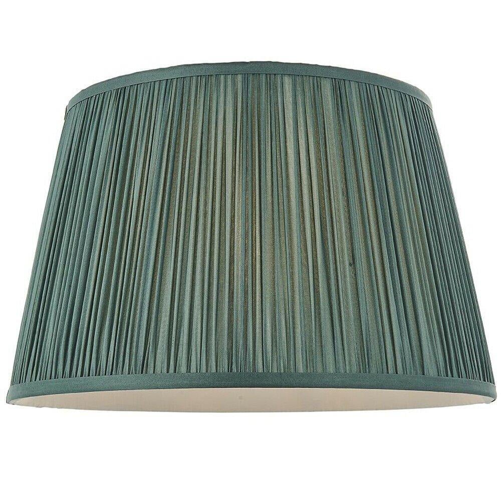 "14"" Elegant Round Tapered Drum Lamp Shade Fir Green Gathered Pleated Silk Cover" - image 1