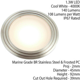 IP67 Outdoor LED Ground Light 1.3W Cool White Steel Flush Decking Floor Lamp - thumbnail 2