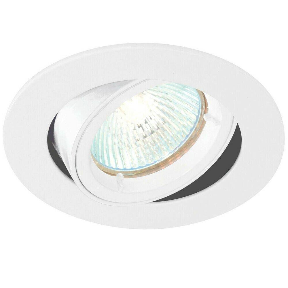 TILTING Round Recess Ceiling Down Light Gloss White 95mm Flush GU10 Lamp Fitting - image 1