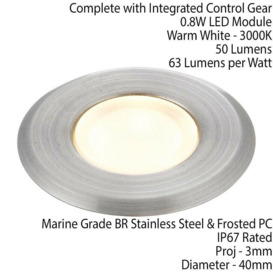 IP67 Outdoor LED Ground Light 0.8W Warm White Steel Flush Decking Floor Lamp - thumbnail 2