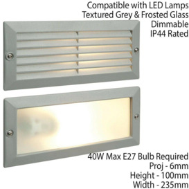IP44 E27 LED Full Brick Accent Light Louvre Grill Supplied Grey & Frosted Glass - thumbnail 2