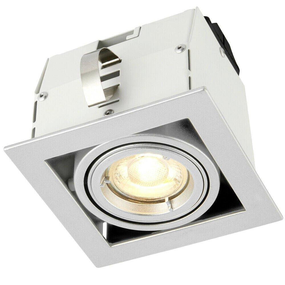 Single Square Adjustable Head Ceiling Spotlight Silver GU10 7W Box Downlight - image 1